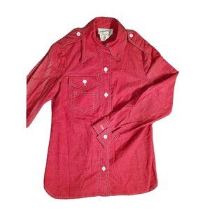 Miss Peg Fifth Ave. Women's 6 Red Shacket Button-Up White Stitch Long Sleeve